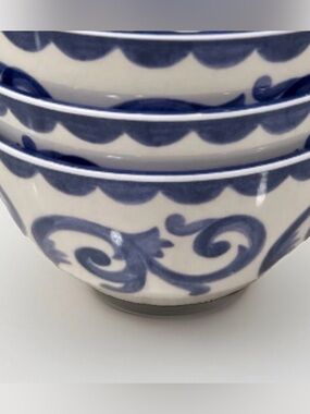 Artisan De Luxe Blue White Rose Scroll  Melamine Cereal Salad Bowls Set of 3 New